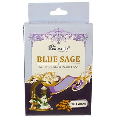 BLUE SAGE Backflow Natural Masala Cone, Aromatika (ГОЛУБОЙ ШАЛФЕЙ стелющийся дым, Ароматика), 10 конусов.