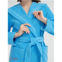 Махровый женский укороченный халат с капюшоном голубой МЗ-01 (62)