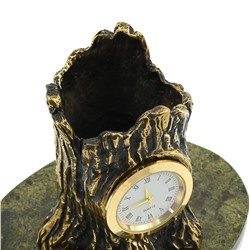 Часы карандашница из бронзы на подставке из змеевика, 110*75*90мм