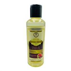 Hair Oil ONION OIL & HIBISCUS, Khadi India (Масло для волос ЛУКОВОЕ МАСЛО И ГИБИСКУС, от выпадения кожи головы, Кхади Индия), 210 мл.