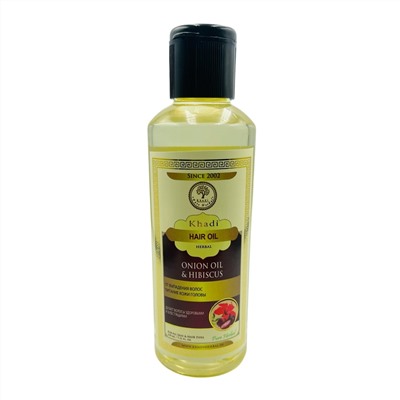 Hair Oil ONION OIL & HIBISCUS, Khadi India (Масло для волос ЛУКОВОЕ МАСЛО И ГИБИСКУС, от выпадения кожи головы, Кхади Индия), 210 мл.