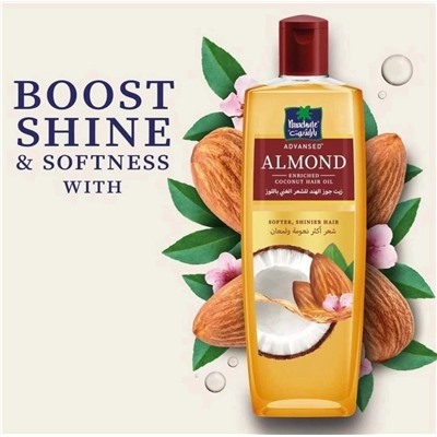 ALMOND enriched Coconut HAIR OIL, Parachute (Кокосовое масло ДЛЯ ВОЛОС, обогащенное МИНДАЛЕМ, для мягких и блестящих волос, Парашют), 200 мл.