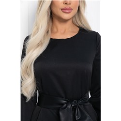 Платье чёрное с поясом из экокожи