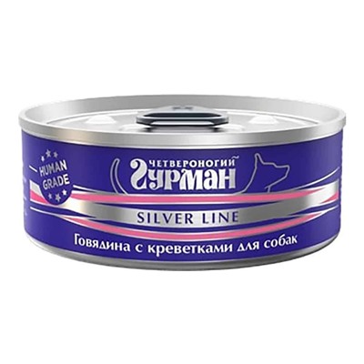 Четвероногий Гурман Silver для собак Говядина с креветками в желе 100г АГ