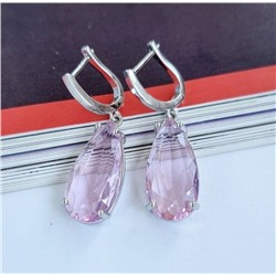 Серьги капельки, висячие с розовым камнем, покрытие: посеребрение, арт. 032.403