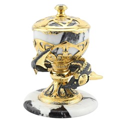 Икорница элитная белый мрамор "Большой осетр" Златоуст