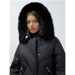 Полупальто женское зимние с мехом песец люкс класса черного цвета 6227Ch