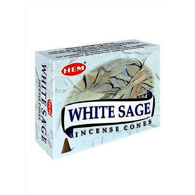 Hem Incense CONES WHITE SAGE (Благовония конусы БЕЛЫЙ ШАЛФЕЙ, Хем), уп. 10 конусов.