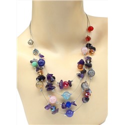 Колье и Серьги 4 нити с агатом пати и крошкой аметиста цв.ассорти, 45см