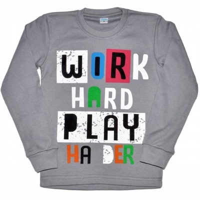 Толстовка детская "Work hard play" (gray)