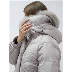 Полупальто женское зимние с мехом песец люкс класса серого цвета 6227Sr