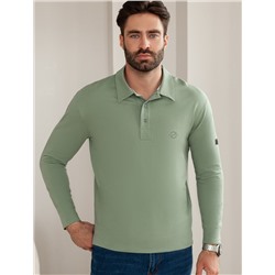 Лонгслив с воротником поло на пуговицах из премиального хлопка с эластаном