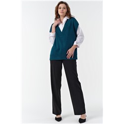 Жилет вязаный оверсайз с разрезами по бокам сине-зеленый