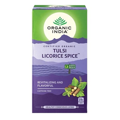 TULSI LICORICE SPICE, Organic India (ТУЛСИ ЛАКРИЦА И СПЕЦИИ, восстановление и аромат, Органик Индия), 25 пакетиков.
