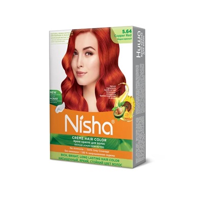 COPPER RED 5.64 Nisha Creme Hair Color (МЕДНО-КРАСНЫЙ 5.64 крем-краска для волос, Ниша), 20 г + 20 мл + 6 мл.