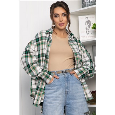 Рубашка оверсайз Дарика (бело-зеленая) Б14263-30М