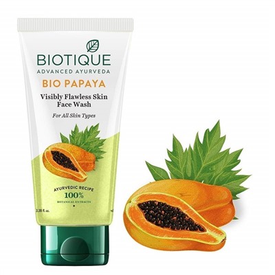 BIO PAPAYA Visibly Flawless Skin Face Wash, Biotique (ПАПАЙЯ Гель для умывания, для всех типов кожи, Биотик), 150 мл. - СРОК ГОДНОСТИ ДО 31 МАЯ 2025 ГОДА