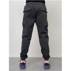 Джинсы карго мужские с накладными карманами темно-серого цвета 2420TC