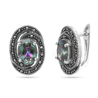 Серьги из серебра марказит, мистик кварц, SL-AGA139