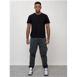 Джинсы карго мужские с накладными карманами темно-серого цвета 2423TC