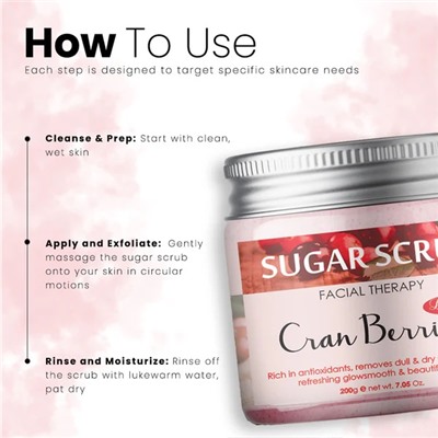CRAN BERRIES Sugar Scrub, Luster (КЛЮКВА сахарный скраб для лица, Ластер), 200 г.
