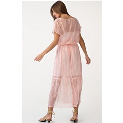 Платье кружевное миди свободное пудровое