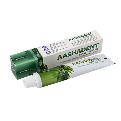 Зубная паста AASHADENT НИМ И БАБУЛ противовоспалительное действие на дёсны, Aasha Herbals, 100 г.