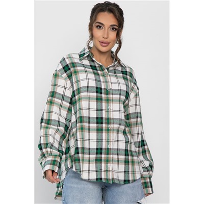 Рубашка оверсайз Дарика (бело-зеленая) Б14263-30М