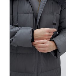 Пальто женское зимние с мехом песец большого размера серого цвета 622_1Sr