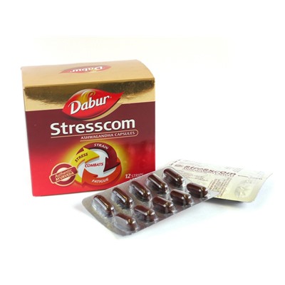 STRESSCOM capsules Dabur (СТРЕССКОМ Мощный антистрессовый аюрведический препарат, Дабур), блистер 10 капс.