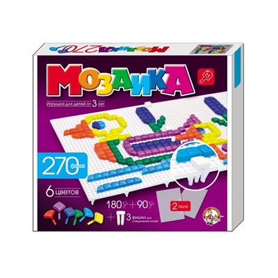 Пластмассовая мозаика для детей (270 элементов и 2 поля)