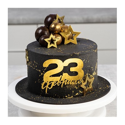 Топпер без шпажки "23 февраля" золотой 10*8 см