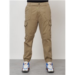 Джинсы карго мужские с накладными карманами бежевого цвета 2422B