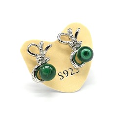 Серьги пусеты с малахитом 9*14мм, 2,7г