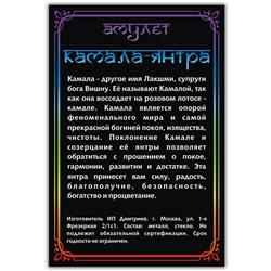 ALE724 Амулет КАМАЛА ЯНТРА, кулон со шнурком (металл, размер кулона 36х28 мм.), 1 шт.