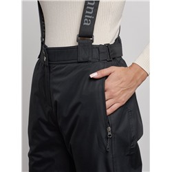 Полукомбинезон утепленный женский зимний горнолыжный черного цвета 7602Ch