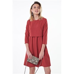 Платье повседневное свободное со сборкой терракотовое