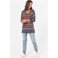 Туника вязаная оверсайз в полоску на сером