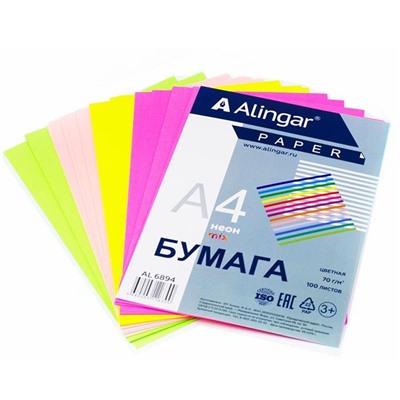 Бумага д/ксерокса цветная А4 100л  Неон Микс 70г/м2  AL6894