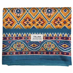 Сари TILAK с печатным принтом ЭТНИКА, цвет ЖЕЛТО-ГОЛУБОЙ (Size: Onesize, с отрезом для блузы), РАЗНЫЙ ДИЗАЙН, 1 шт.