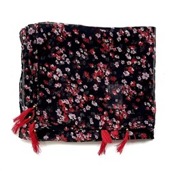 Шарф индийский шифоновый ЧЕРНЫЙ С КРАСНЫМИ ЦВЕТОЧКАМИ (длина 150 см.), Via fashion, 1 шт.
