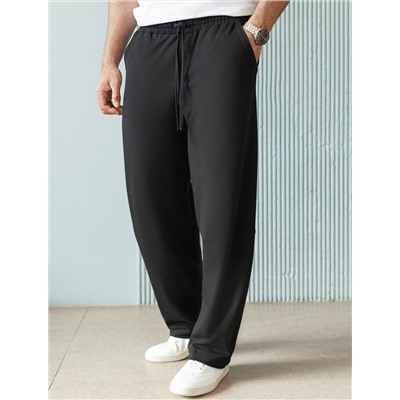 Брюки прямые на резинке из футера двухнитки с эластаном с затяжкой по низу