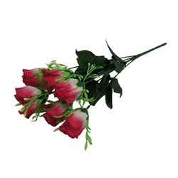 Букет   ЭКОНОМ Розочка с зеленью искусств.6гол. 38см розовая с белой серединой YV-007 (вып.по 5шт)