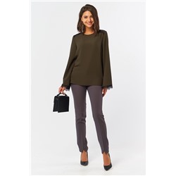 Блузка прямая с кружевом для офиса хаки