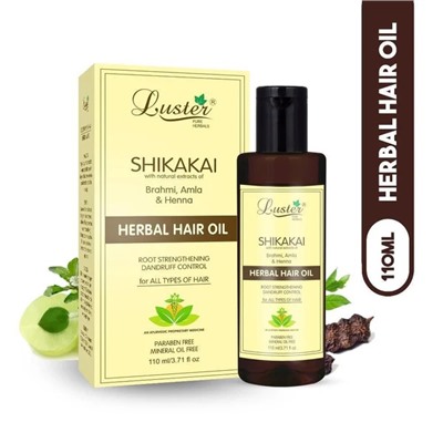 SHIKAKAI Herbal Hair Oil, Luster (ШИКАКАЙ травяное масло для волос с экстрактами брахми, амлы и хны, Ластер), 110 мл.