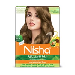 DARK BLONDE 7.0 Nisha Creme Hair Color (ТЁМНЫЙ БЛОНД 7.0 крем-краска для волос, Ниша), 20 г + 20 мл + 6 мл.
