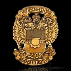 Магнит из бересты г. Кемерово "Герб" 70*90мм вставка золотистая