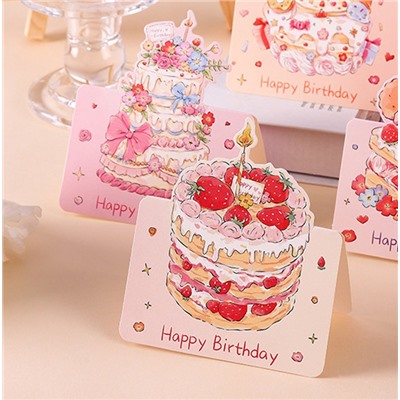 Открытка настольная Happy Birthday с фигурным тортом (Розовый торт с бантом)