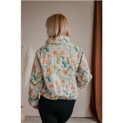 Стильная леди М-673 молочный/принт_цветы, Куртка