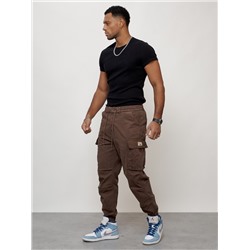 Джинсы карго мужские с накладными карманами коричневого цвета 2427K
